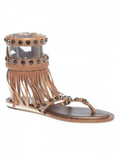 BARBADOS IVY KIRZHNER FRINGED LEATHER THONG SANDALS