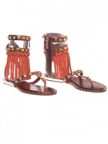 BARBADOS IVY KIRZHNER FRINGED LEATHER THONG SANDALS